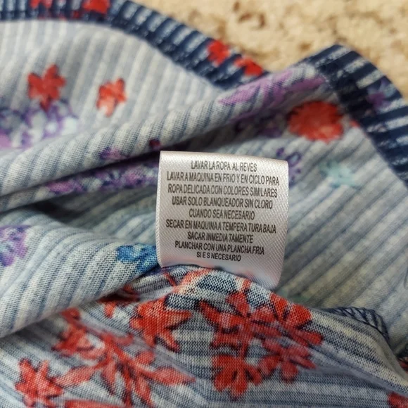 French Laundry Womens Size M Blue Floral Striped Button Front Blouse Long Sleeve - Picture 13 of 14